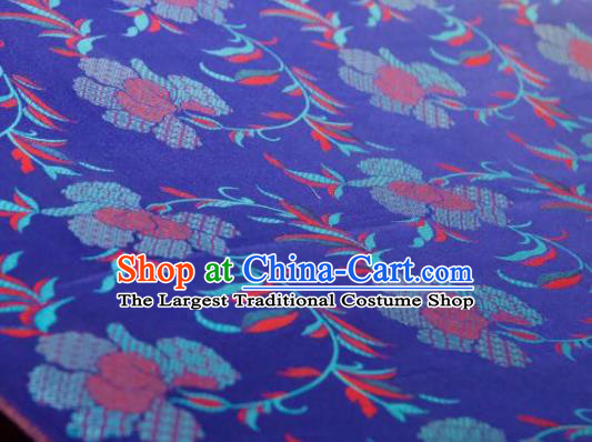 Chinese Traditional Herbaceous Peony Pattern Design Royalblue Silk Fabric Asian China Hanfu Gambiered Guangdong Mulberry Silk Material