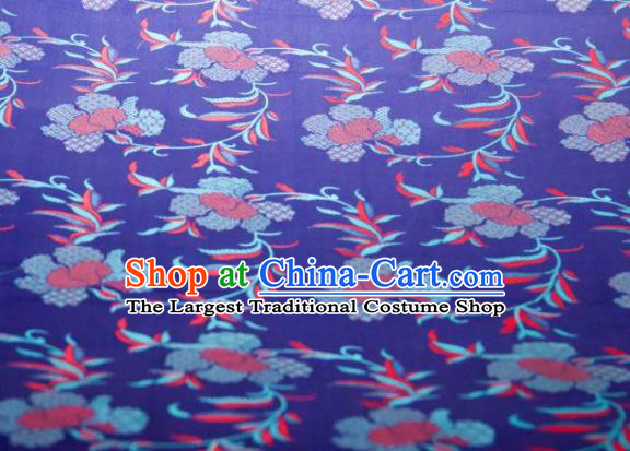 Chinese Traditional Herbaceous Peony Pattern Design Royalblue Silk Fabric Asian China Hanfu Gambiered Guangdong Mulberry Silk Material