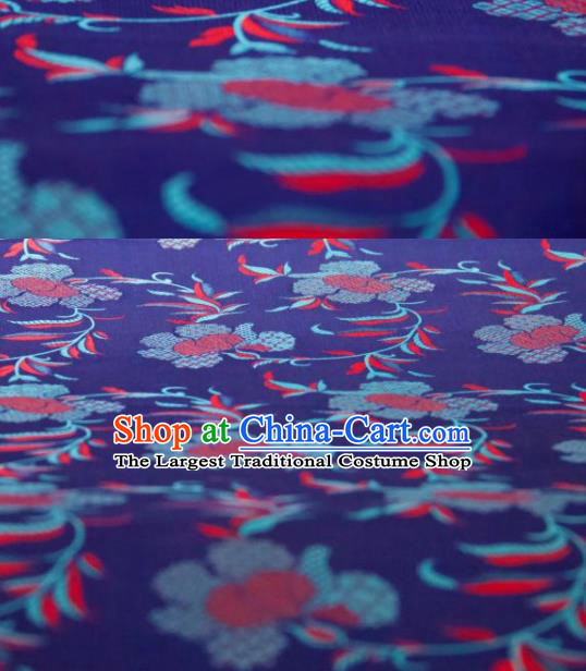 Chinese Traditional Herbaceous Peony Pattern Design Royalblue Silk Fabric Asian China Hanfu Gambiered Guangdong Mulberry Silk Material