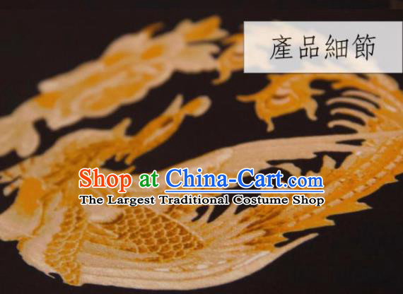 Chinese Traditional Phoenix Peony Pattern Design Black Silk Fabric Asian China Hanfu Gambiered Guangdong Mulberry Silk Material