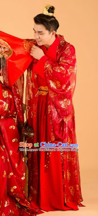 Chinese Traditional Wedding Red Clothing Ancient Song Dynasty Bridegroom Scholar Costumes for Men