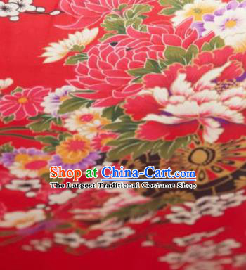 Chinese Traditional Peony Flowers Pattern Design Red Silk Fabric Asian China Hanfu Gambiered Guangdong Mulberry Silk Material