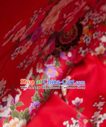 Chinese Traditional Peony Flowers Pattern Design Red Silk Fabric Asian China Hanfu Gambiered Guangdong Mulberry Silk Material