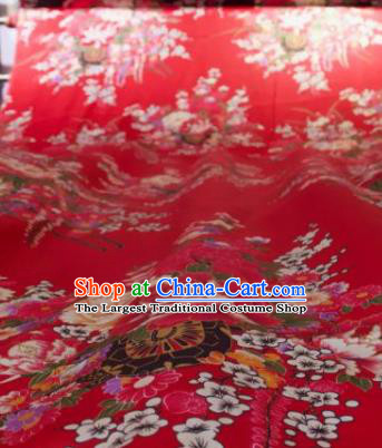 Chinese Traditional Peony Flowers Pattern Design Red Silk Fabric Asian China Hanfu Gambiered Guangdong Mulberry Silk Material