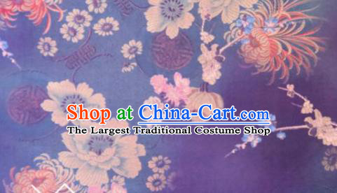 Chinese Traditional Chrysanthemum Peony Pattern Design Purple Silk Fabric Asian China Hanfu Gambiered Guangdong Mulberry Silk Material
