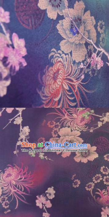 Chinese Traditional Chrysanthemum Peony Pattern Design Purple Silk Fabric Asian China Hanfu Gambiered Guangdong Mulberry Silk Material