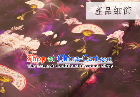 Chinese Traditional Flowers Fan Pattern Design Purple Silk Fabric Asian China Hanfu Gambiered Guangdong Mulberry Silk Material