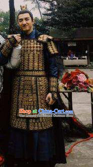 Chinese Ancient Song Dynasty Prince of Qi Armor Drama Royal Nirvana Xiao Dingtang Jin Han Replica Costumes and Headpiece Complete Set