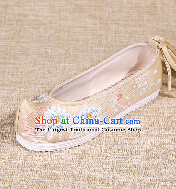 Asian Chinese Golden Bow Shoes Embroidered Epiphyllum Shoes Traditional Opera Shoes Hanfu Shoes for Women