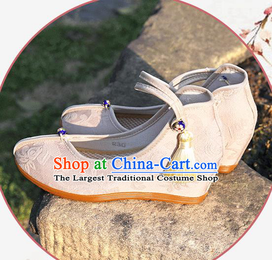 Asian Chinese Beige Flax Shoes Hanfu Shoes Traditional Opera Shoes Princess Shoes for Women