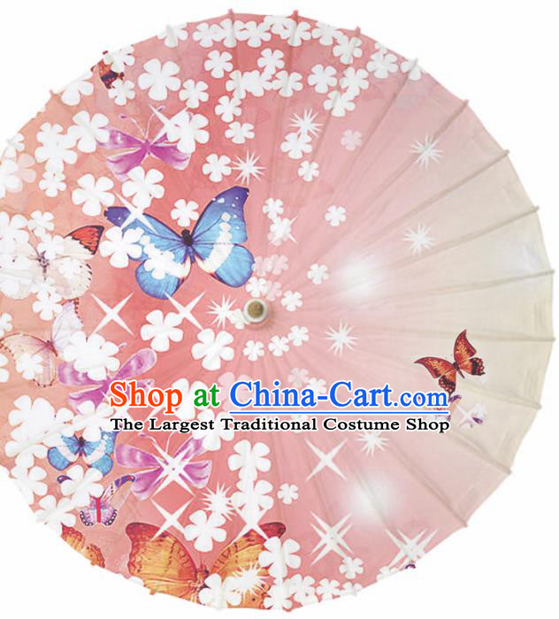 Chinese Traditional Artware Paper Umbrella Classical Dance Umbrella Printing Flowers Butterfly Oil-paper Umbrella Handmade Umbrella