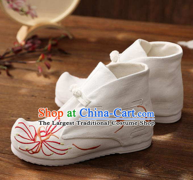 Asian Chinese Embroidered Red Spider Lily Boots Traditional Opera Boots Hanfu Shoes for Women