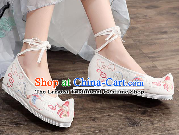 Asian Chinese Embroidered Phoenix Peony White Bow Shoes Hanfu Shoes Traditional Opera Shoes Princess Shoes for Women