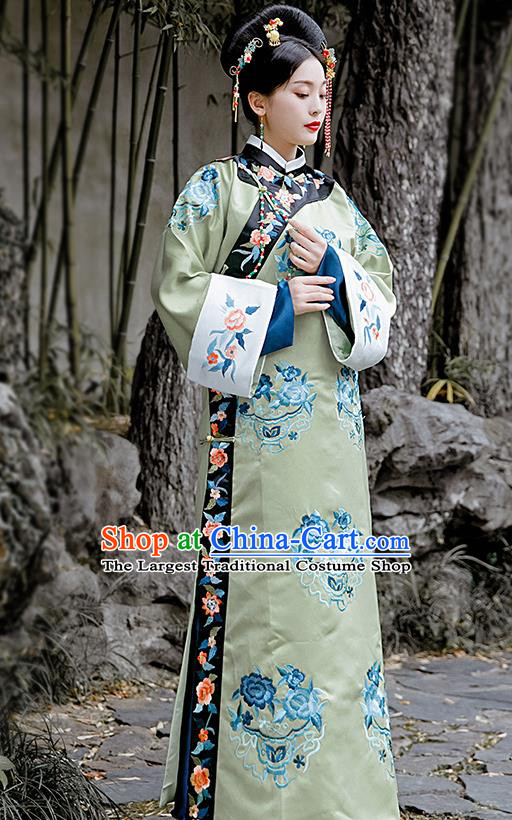 Chinese Drama Ancient Imperial Consort Costumes Traditional Qing Dynasty Court Lady Green Dress for Women