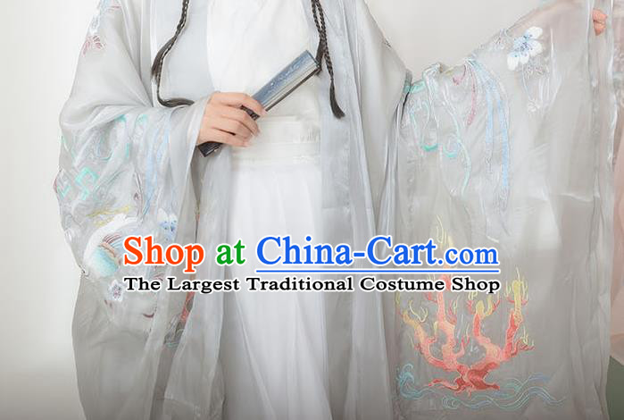 Chinese Ancient Hanfu Embroidered Grey Cardigan Traditional Ming Dynasty Princess Costumes for Women