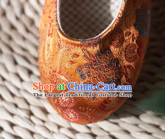 Asian Chinese Traditional Hanfu Orange Brocade Shoes Ancient Princess Shoes Handmade Shoes for Women