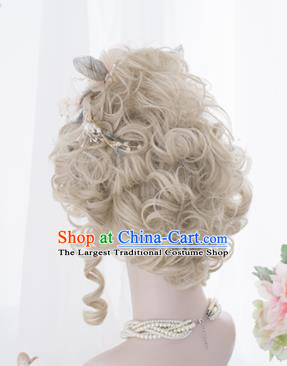 Top Grade Cosplay Countess Wigs Dowager Long Curly Hair Wiggery Headdress for Women