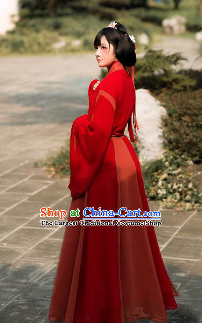Chinese Traditional Jin Dynasty Palace Lady Costumes Ancient Drama Princess Red Hanfu Dress for Women