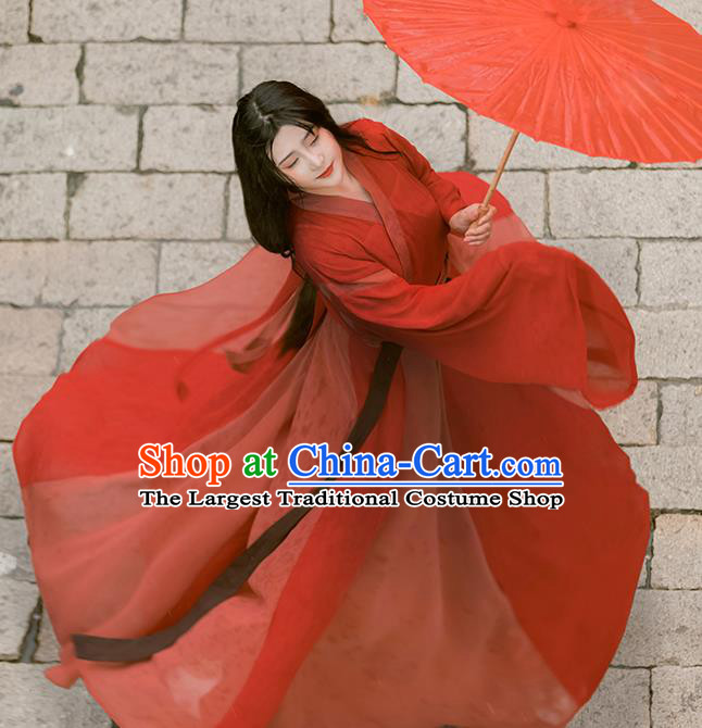 Chinese Traditional Jin Dynasty Palace Lady Costumes Ancient Drama Princess Red Hanfu Dress for Women