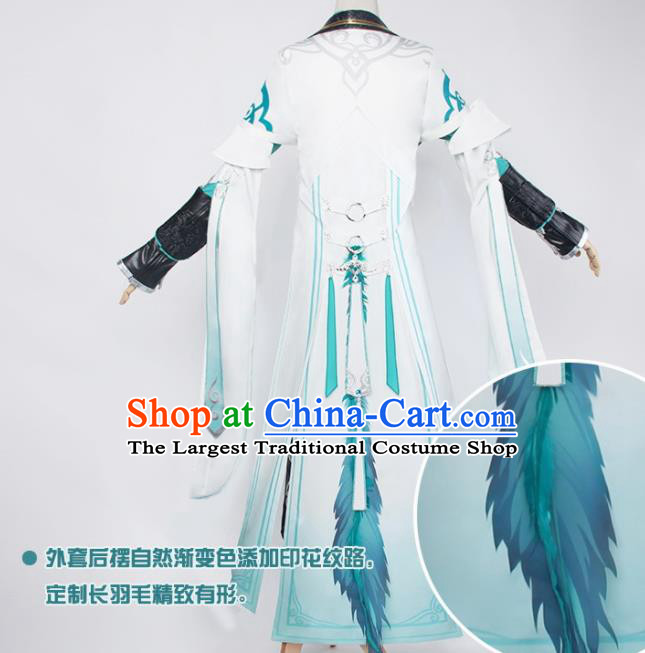 Chinese Traditional Cosplay Swordsman Blue Costumes Ancient Crown Prince Clothing for Men