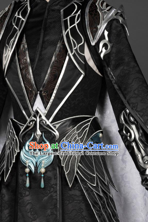 Chinese Traditional Cosplay King Black Costumes Ancient Swordsman Clothing for Men