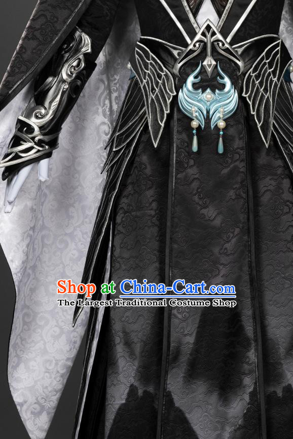 Chinese Traditional Cosplay King Black Costumes Ancient Swordsman Clothing for Men