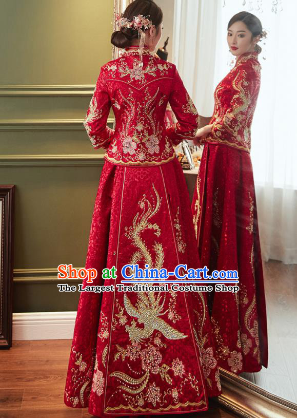Chinese Traditional Xiu He Suit Ancient Wedding Red Dress Bride Embroidered Costumes for Women