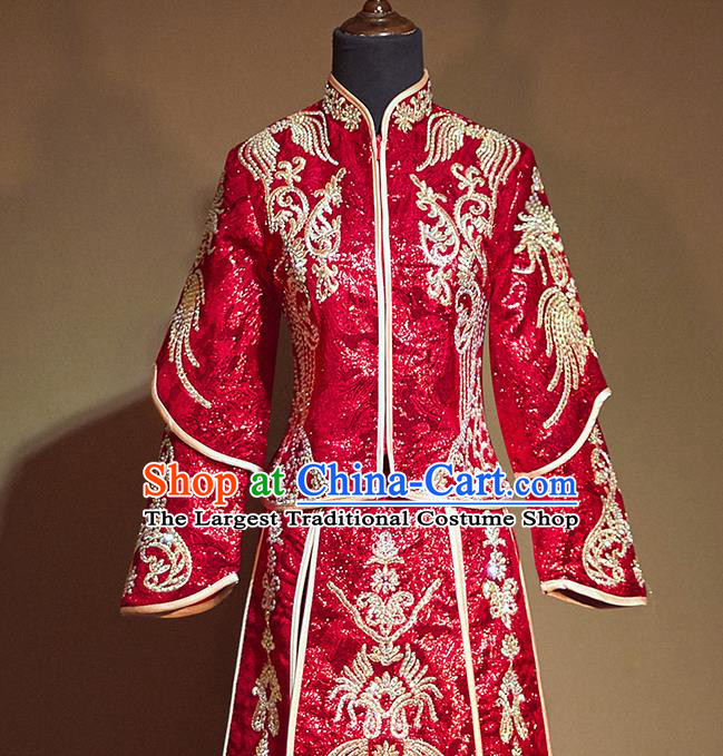 Chinese Traditional Xiu He Suit Ancient Wedding Embroidered Red Dress Bride Costumes for Women