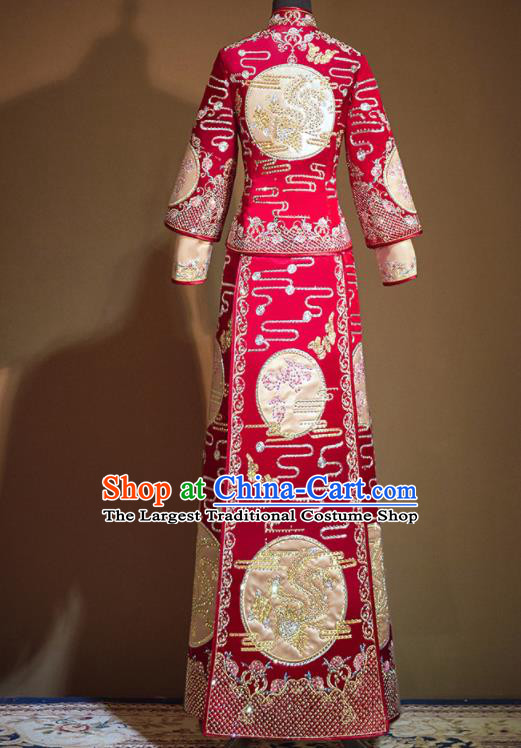 Chinese Traditional Xiu He Suit Embroidered Red Wedding Dress Ancient Bride Costumes for Women