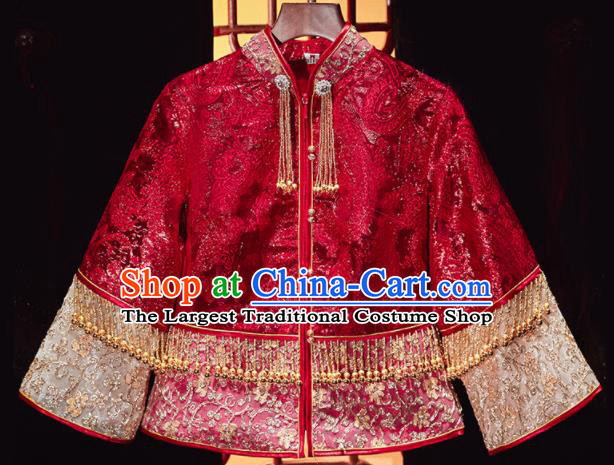 Chinese Traditional Wedding Red Blouse and Dress Xiu He Suit Bottom Drawer Ancient Bride Costumes for Women