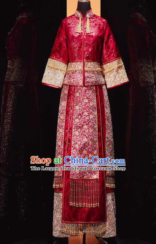 Chinese Traditional Wedding Red Blouse and Dress Xiu He Suit Bottom Drawer Ancient Bride Costumes for Women