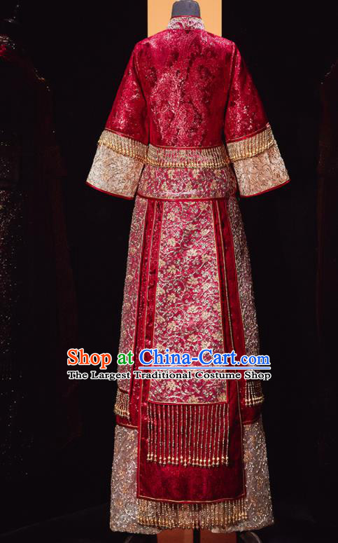 Chinese Traditional Wedding Red Blouse and Dress Xiu He Suit Bottom Drawer Ancient Bride Costumes for Women