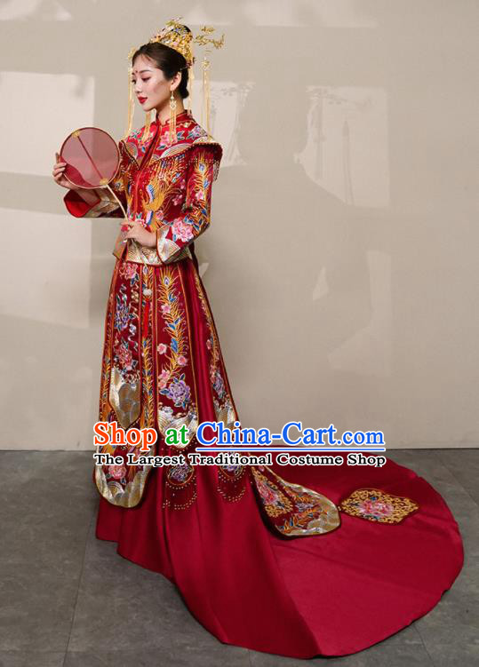 Chinese Traditional Xiu He Suit Wedding Embroidered Peony Red Blouse and Dress Bottom Drawer Ancient Bride Costumes for Women