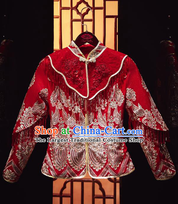 Chinese Traditional Xiu He Suit Wedding Embroidered Red Blouse and Dress Bottom Drawer Ancient Bride Costumes for Women