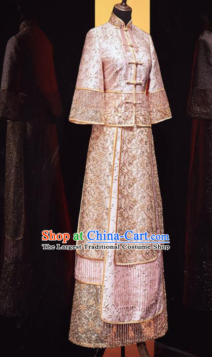 Chinese Traditional Xiu He Suit Wedding Embroidered Pink Blouse and Dress Bottom Drawer Ancient Bride Costumes for Women