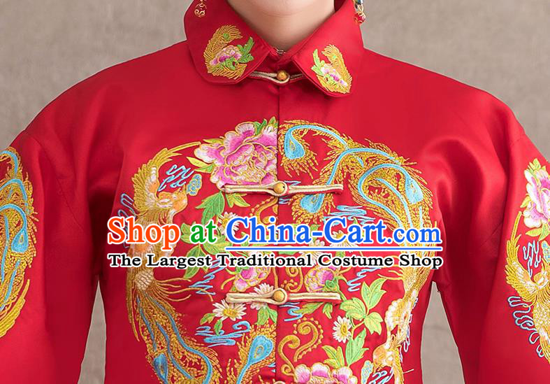 Chinese Ancient Bride Embroidered Phoenix Peony Red Dress Traditional Xiu He Suit Wedding Costumes for Women