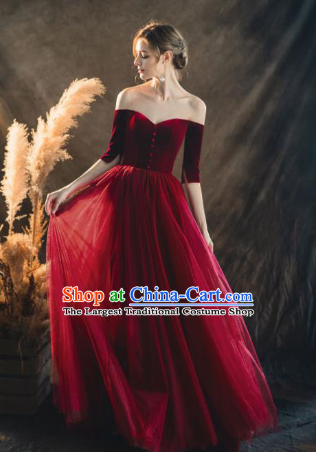 Custom Top Grade Wine Red Wedding Dress Bride Velvet Dress for Women