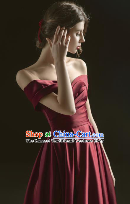 Custom Top Grade Wine Red Wedding Dress Bride Satin Dress for Women