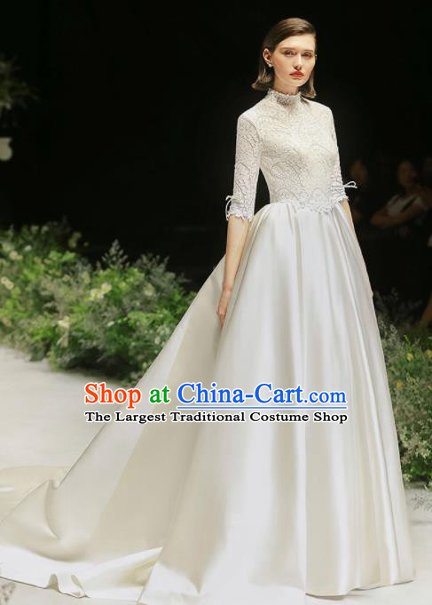 Custom Top Grade White Lace Wedding Dress Bride Satin Full Dress for Women