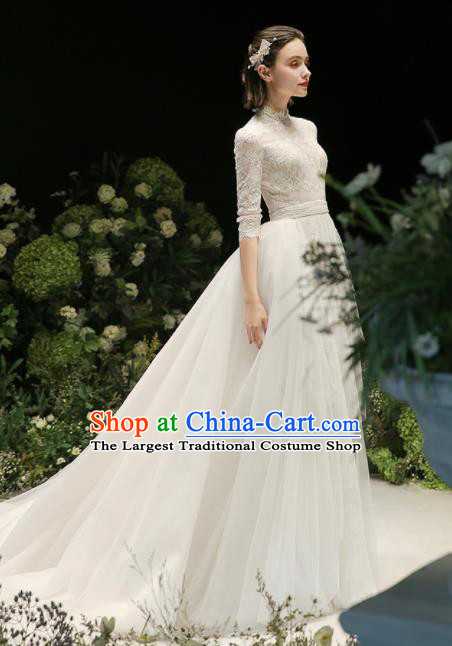 Custom Top Grade White Wedding Dress Bride Trailing Full Dress for Women