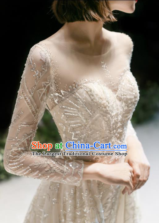 Custom Top Grade Sicily Embroidered Beads Wedding Dress Bride Trailing Full Dress for Women