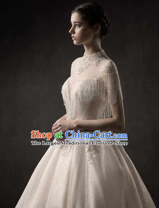 Custom Top Grade Embroidered Beads Tassel Wedding Dress Bride Trailing Full Dress for Women