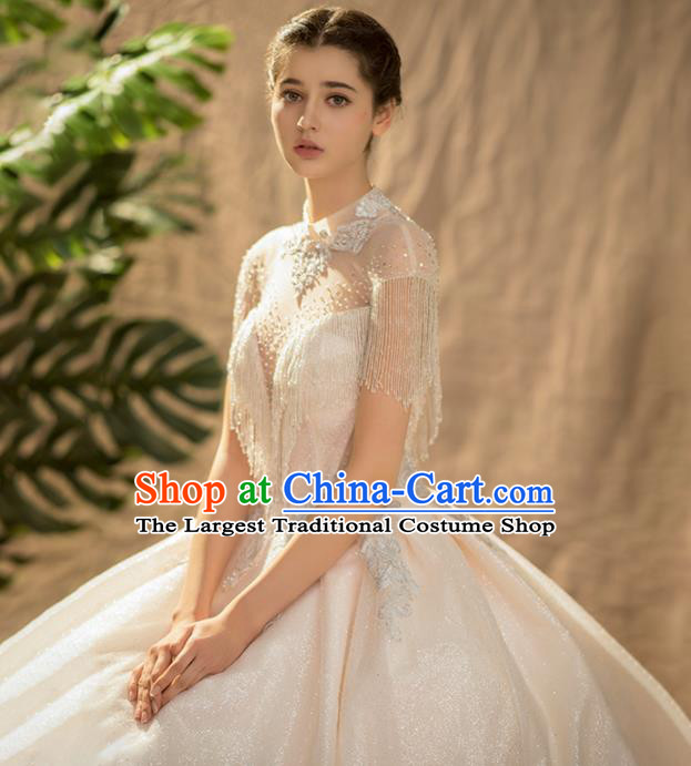Custom Top Grade Embroidered Beads Tassel Wedding Dress Bride Trailing Full Dress for Women
