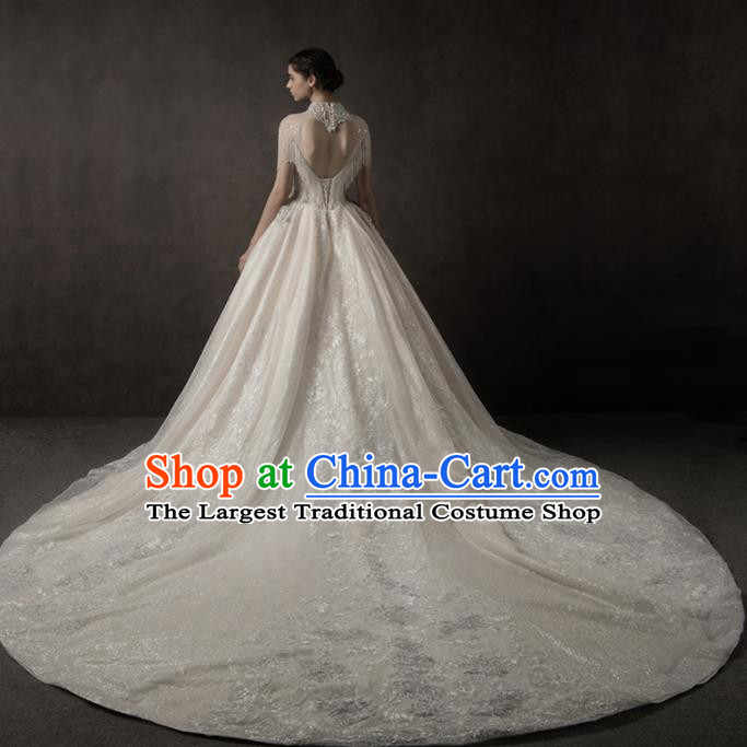Custom Top Grade Embroidered Beads Tassel Wedding Dress Bride Trailing Full Dress for Women