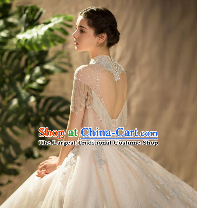 Custom Top Grade Embroidered Beads Tassel Wedding Dress Bride Trailing Full Dress for Women