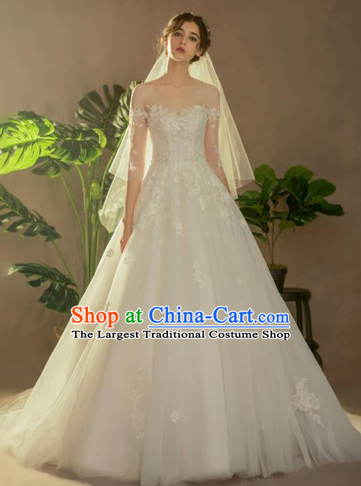 Custom Top Grade Embroidered Lace Wedding Dress Bride Trailing Full Dress for Women
