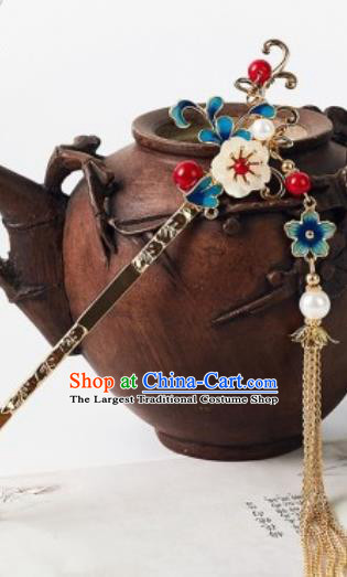 Chinese Ancient Bride Plum Tassel Hair Clip Traditional Wedding Xiu He Hairpins Hair Accessories for Women