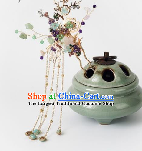 Chinese Ancient Bride Purple Beads Hair Clip Traditional Wedding Xiu He Hairpins Hair Accessories for Women
