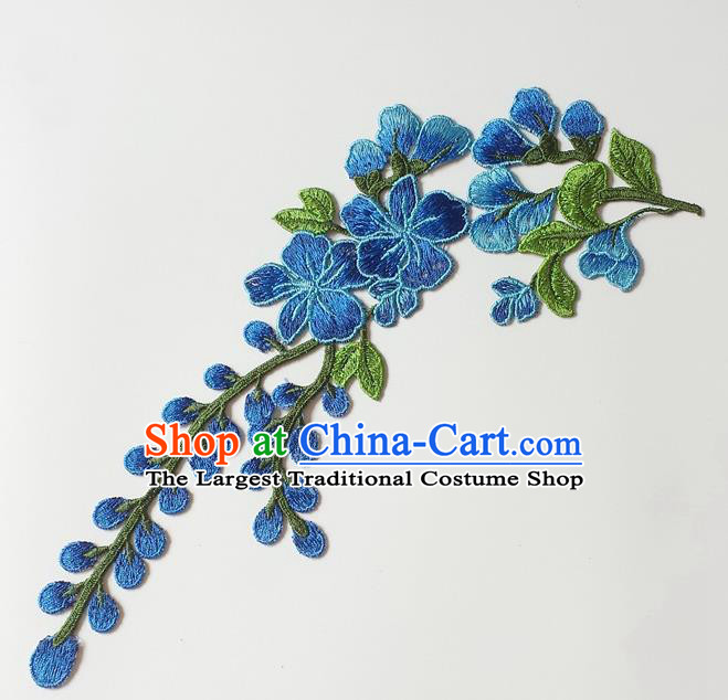 Chinese Traditional Embroidery Plum Flowers Royalblue Applique Embroidered Patches Embroidering Cloth Accessories