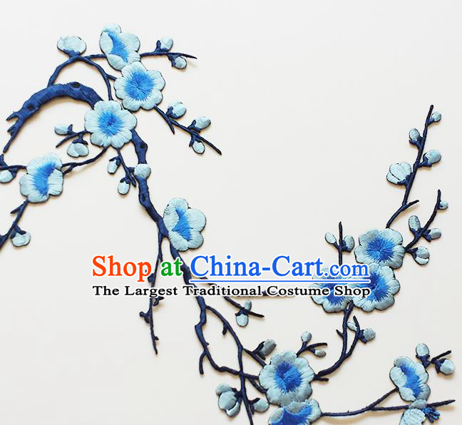 Traditional Chinese National Embroidery Light Blue Plum Flowers Applique Embroidered Patches Embroidering Cloth Accessories